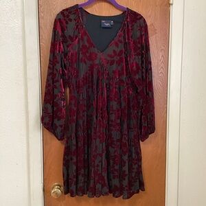 Burgundy and black burnout long sleeve dress